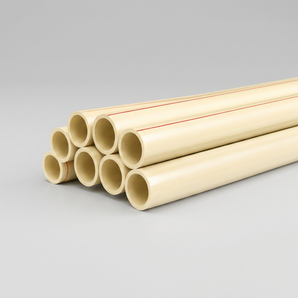 Bundle of cream CPVC hot water plumbing pipes