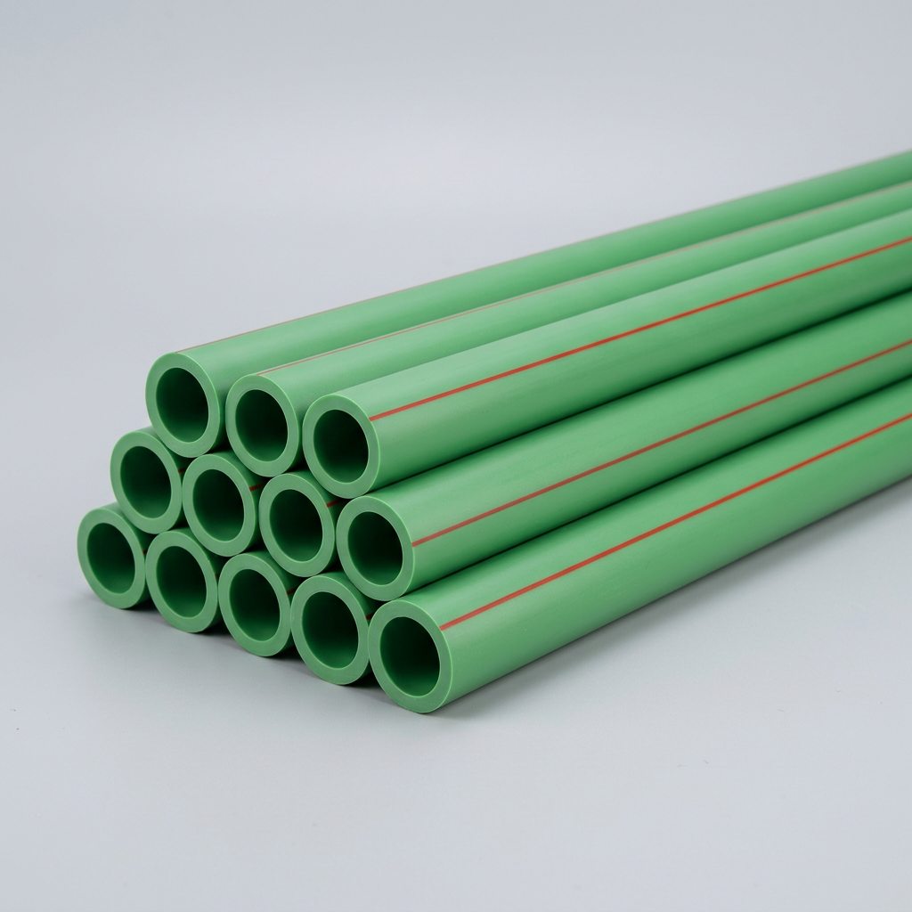 Bundle of green PPR hot and cold water pipes